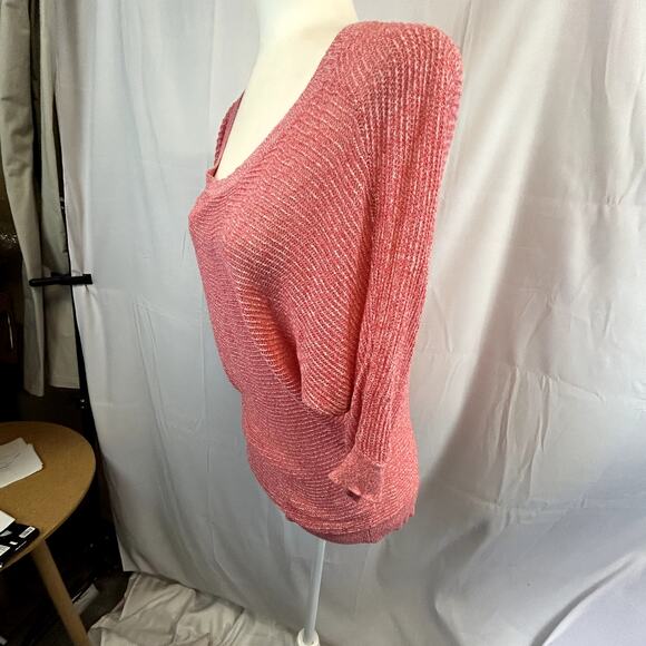 Express Small Open weave Sweater blouse top women crop sleeve peach pink - Picture 6 of 8